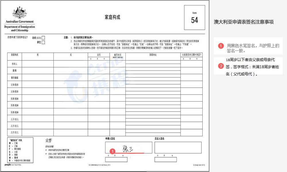 澳大利亚表格签字样本