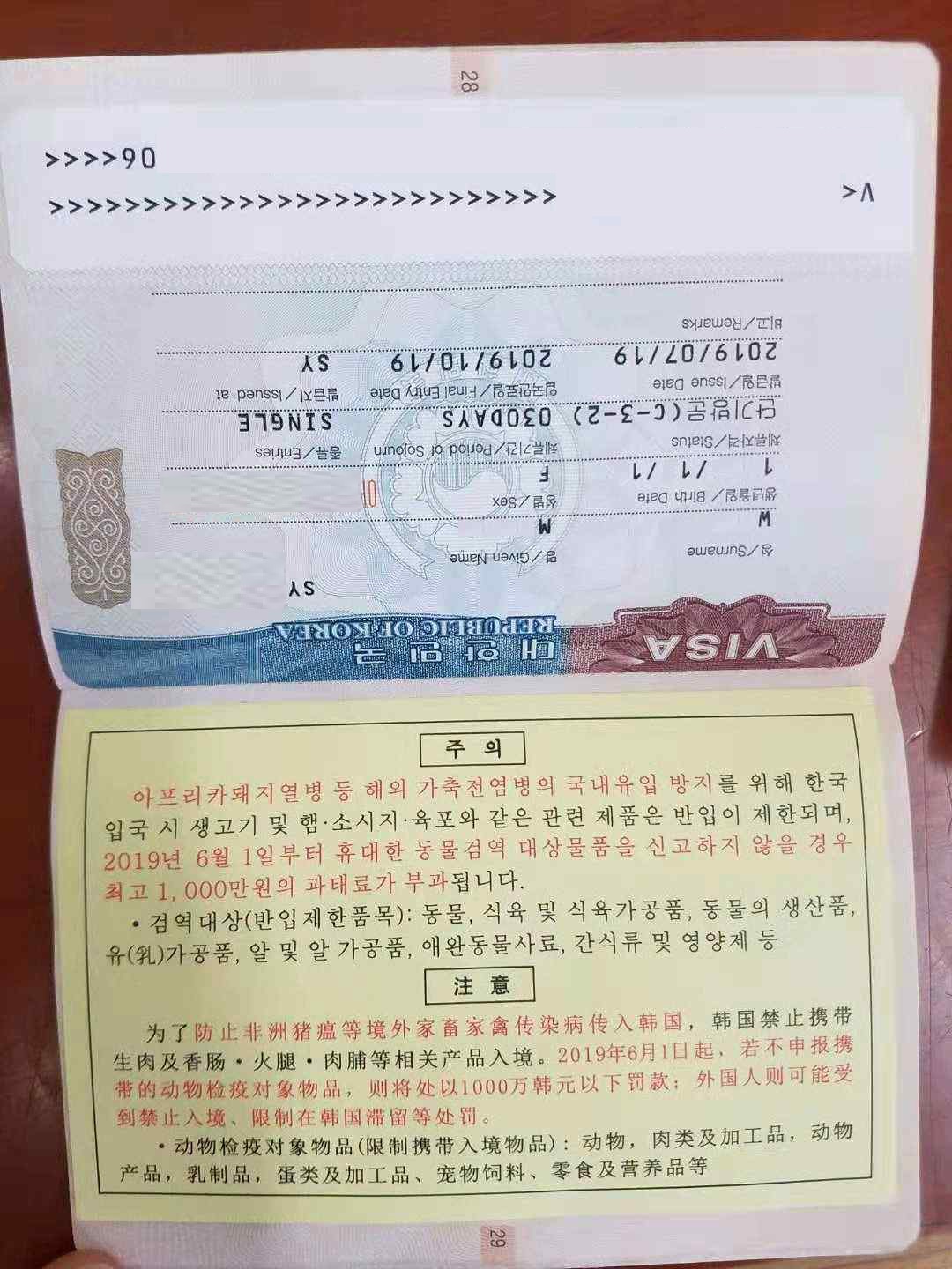 大韩民国签证图片